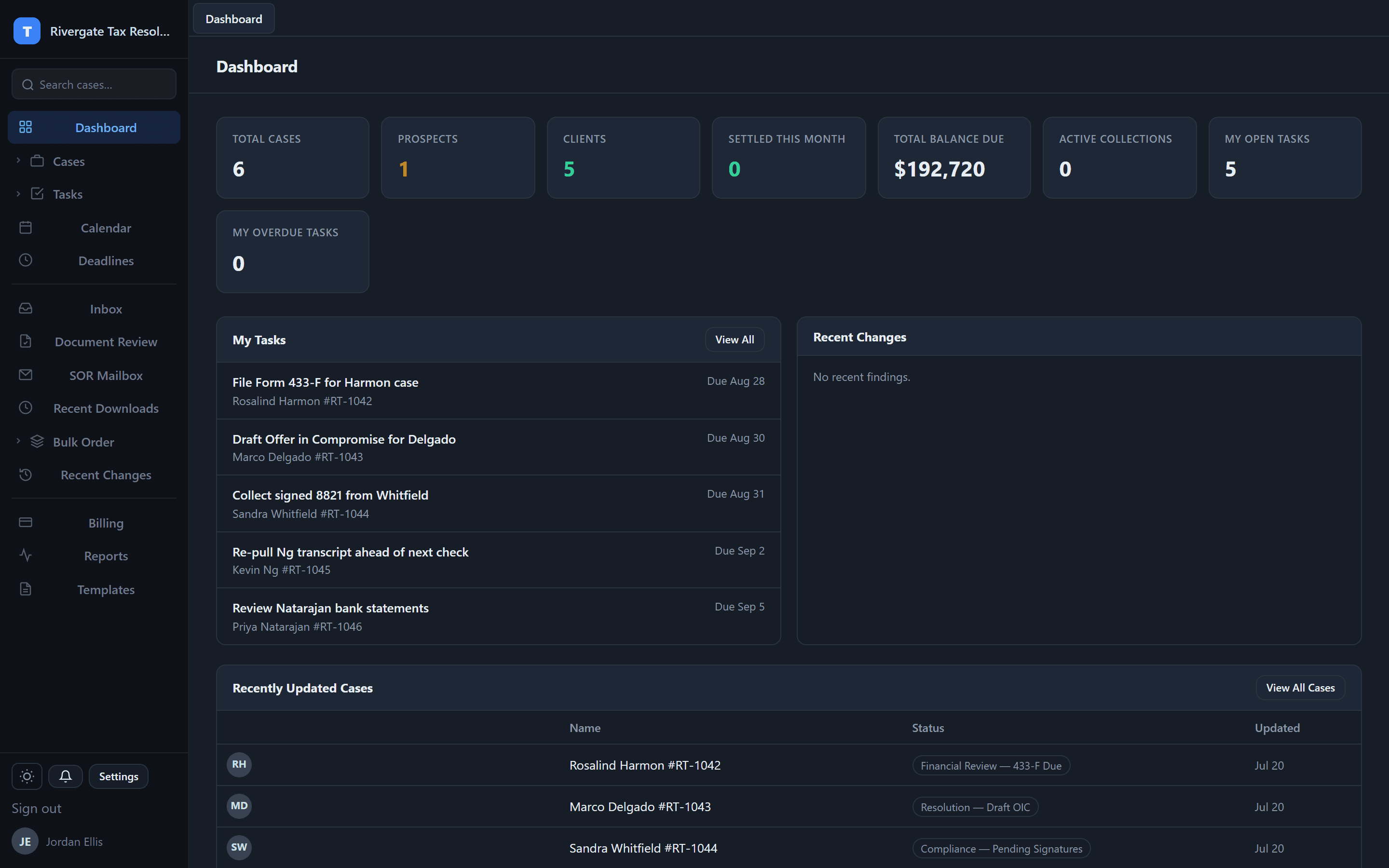 TaxResOS firm dashboard